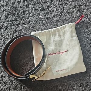 Salvatore Ferragamo Black Belt with Gold Buckle